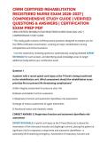 CRRN CERTIFIED REHABILITATION REGISTERED NURSE EXAM 2026&ndash;2027 &vert; COMPREHENSIVE STUDY GUIDE &vert; VERIFIED QUESTIONS & ANSWERS &vert; CERTIFICATION EXAM PREP PDF