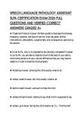SPEECH LANGUAGE PATHOLOGY ASSISTANT&NewLine;SLPA CERTIFICATION EXAM 2026 FULL&NewLine;QUESTIONS AND VERIFIED CORRECT&NewLine;ANSWERS GRADED A&plus;&NewLine;