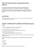 APHY 101 Final Exam Review&colon; Comprehensive Practice&NewLine;Questions&NewLine;Comprehensive Review of Human Anatomy & Physiology I&NewLine;150 Multiple-Choice Questions Covering Cellular Biology&comma; Tissues&comma; Integumentary&comma; Skeletal&comma;&NewLine;Muscular&comma; Nervous Systems&comma; and Homeostatic Mec