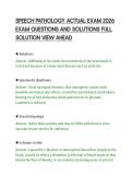 SPEECH PATHOLOGY ACTUAL EXAM 2026&NewLine;EXAM QUESTIONS AND SOLUTIONS FULL&NewLine;SOLUTION VIEW AHEAD