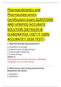 Pharmacokinetics and &NewLine;Pharmacodynamics &NewLine;Certification Exam QUESTIONS &NewLine;AND VERIFIED ACCURATE &NewLine;SOLUTION &lpar;DETAILED & &NewLine;ELABORATED&rpar; &vert;GET IT 100&percnt; &NewLine;ACCURATE&excl;&excl; 2026 TEST&excl;&excl; 