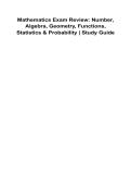 Mathematics Exam Review Number Algebra Geometry Functions Statistics and Probability Study Guide 2025&sol; 2026 100&percnt; Verified With Correct Questions and Answers Comprehensive Mathematical Concepts Problem Solving Functions Data Analysis Statistics Probability