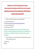 California C-36 Plumbing Contractor &NewLine;Examination Questions With Correct Answers &NewLine;&lpar;Verified Answers&rpar; Plus Rationales 2026 Q&A &vert; &NewLine;Instant Download Pdf 