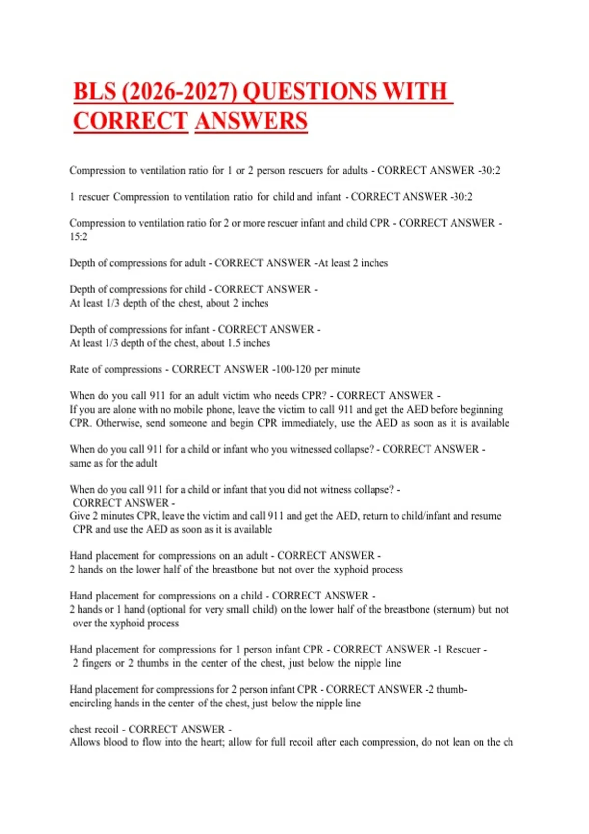 BLS () QUESTIONS WITH CORRECT ANSWERS - Bls exm - Stuvia US