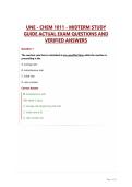 UNE - CHEM 1011 MIDTERM STUDY GUIDE ACTUAL EXAM QUESTIONS AND VERIFIED ANSWERS
