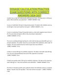 DOSAGE CALCULATION PRACTICE EXAM QUESTIONS WITH CORRECT ANSWERS 2026-2027&NewLine;