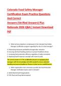 Colorado Food Safety Manager &NewLine;Certification Exam Practice Questions &NewLine;And Correct  &NewLine;Answers &lpar;Verified Answers&rpar; Plus  &NewLine;Rationale 2026 Q&A&vert; Instant Download &NewLine;Pdf 