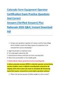 Colorado Farm Equipment Operator &NewLine;Certification Exam Practice Questions &NewLine;And Correct  &NewLine;Answers &lpar;Verified Answers&rpar; Plus  &NewLine;Rationale 2026 Q&A&vert; Instant Download &NewLine;Pdf 