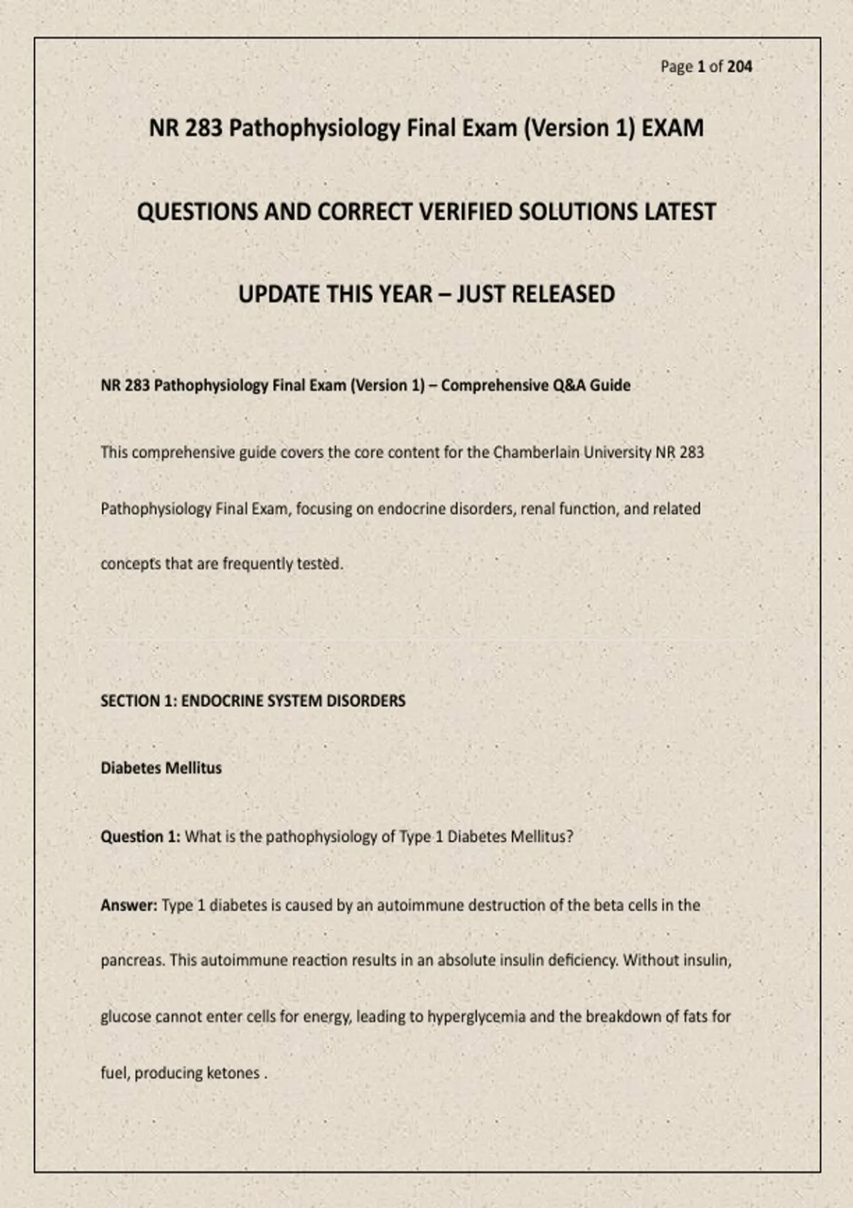 The Final Solution Example Nr 283 Pathophysiology Final Exam (Version 1) Exam Questions And ...