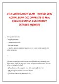 VITA CERTIFICATION EXAM &ndash; NEWEST 2026 &NewLine;ACTUAL EXAM &lpar;V1&rpar; COMPLETE 50 REAL &NewLine;EXAM QUESTIONS AND CORRECT &NewLine;DETAILED ANSWERS 