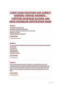 CAADC EXAM QUESTIONS AND CORRECT&NewLine;ANSWERS &lpar;VERIFIED ANSWERS&rpar; &NewLine;&lpar;CERTIFIED ADVANCED ALCOHOL AND&NewLine;DRUG COUNSELOR CERTIFICATION EXAM&rpar;