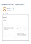 ENT EXAM QUESTIONS WITH VERIFIED ANSWERS