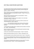 ENT FINAL EXAM REVIEW QUESTIONS