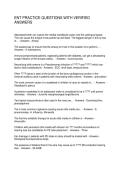 ENT PRACTICE QUESTIONS WITH VERIFIED ANSWERS