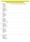 Dental Hygiene Theory Final Exam with all Correct & 100&percnt; Verified Answers &vert;Latest Version &vert;Already Graded A&plus;