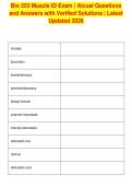 Bio 253 Muscle ID Exam &vert; Atcual Questions&NewLine;and Answers with Verified Solutions &vert; Latest&NewLine;Updated 2026&NewLine;