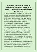  Psychiatric Mental Health Nursing NCLEX Questions &vert; 100&percnt; Correct Answers & Rationales