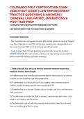 COLORADO POST CERTIFICATION EXAM 2026 STUDY GUIDE &vert; LAW ENFORCEMENT PRACTICE QUESTIONS & ANSWERS &vert; CRIMINAL LAW&comma; PATROL OPERATIONS & POST TEST PREP
