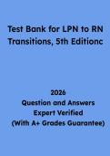 Test Bank for LPN to RN Transitions 5th Edition Exam Questions and Answers &vert; Study Guide & Practice Test PDF 2026