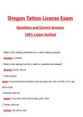 Oregon Tattoo License Exam &lpar;Latest 2026&sol;2027 Update&rpar; Complete Questions and Guide Answers&comma; 100&percnt; Verified Graded A&plus;