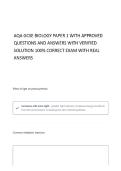 AQA GCSE BIOLOGY WITH CORRECT QUESTIONS AND ANSWERS 100&percnt; VERIFIED SOLUTIONS