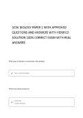 GCSE BIOLOGY PAPER 1 WITH CORRECT QUESTIONS AND ANSWERS 100&percnt; VERIFIED SOLUTIONS