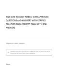 AQA GCSE BIOLOGY WITH CORRECT QUESTIONS AND ANSWERS 100&percnt; VERIFIED SOLUTIONS