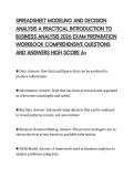 SPREADSHEET MODELING AND DECISION&NewLine;ANALYSIS A PRACTICAL INTRODUCTION TO&NewLine;BUSINESS ANALYSIS 2026 EXAM PREPARATION&NewLine;WORKBOOK COMPREHENSIVE QUESTIONS&NewLine;AND ANSWERS HIGH SCORE A&plus;&NewLine;