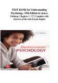 TEST BANK for Understanding Psychology&comma; 15th Edition By Robert Feldman&comma; Chapters 1 - 17 &vert; Complete with Answers at the end of each chapter