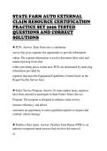 STATE FARM AUTO EXTERNAL&NewLine;CLAIM RESOURCE CERTIFICATION&NewLine;PRACTICE SET 2026 TESTED&NewLine;QUESTIONS AND CORRECT&NewLine;SOLUTIONS