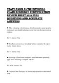 STATE FARM AUTO EXTERNAL&NewLine;CLAIM RESOURCE CERTIFICATION&NewLine;REVIEW SHEET 2026 FULL&NewLine;QUESTIONS AND ACCURATE&NewLine;ANSWERS