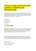 AHA ACLS FINAL EXAM SET WITH  CORRECT ANSWERS AND EXPLANATIONS