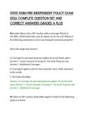 STATE FARM FIRE INDEPENDENT POLICY EXAM&NewLine;2026 COMPLETE QUESTION SET AND&NewLine;CORRECT ANSWERS GRADED A PLUS