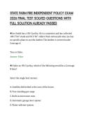 STATE FARM FIRE INDEPENDENT POLICY EXAM&NewLine;2026 FINAL TEST SOLVED QUESTIONS WITH&NewLine;FULL SOLUTION ALREADY PASSED