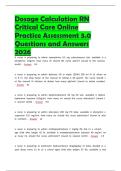 Dosage Calculation RN Critical Care Online Practice Assessment 3&period;0 Questions and Answers  2026