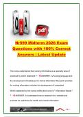 NR599 Nursing Informatics Midterm Exam 2026 &vert; 100&plus; Exam Questions and Verified Answers &vert; Nursing Informatics&comma; EHR&comma; Clinical Decision Support&comma; Telehealth&comma; TIGER Initiative & Health Information Technology