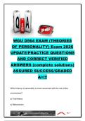 WGU D564 Theories of Personality &vert; 40 Practice Questions & Verified Answers &vert; Freud&comma; Jung&comma; Adler&comma; Rogers&comma; Bandura&comma; Big Five&comma; Personality Assessments &vert; Western Governors University