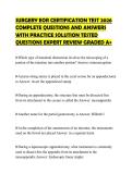 SURGERY EOR CERTIFICATION TEST 2026&NewLine;COMPLETE QUESTIONS AND ANSWERS&NewLine;WITH PRACTICE SOLUTION TESTED&NewLine;QUESTIONS EXPERT REVIEW GRADED A&plus;
