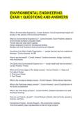 ENVIRONMENTAL ENGINEERING EXAM 1 QUESTIONS AND ANSWERS