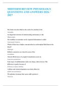 MIDTERM REVIEW PHYSIOLOGY QUESTIONS AND ANSWERS 2026 &sol; 2027