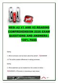 HESI A2 Reading Comprehension V1 & V2 2026 &vert; 250&plus; Exam Questions & Answers &vert; Reading Analysis&comma; Vocabulary&comma; Inference & Nursing Entrance Exam