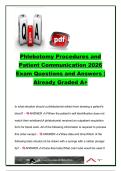 Phlebotomy Procedures & Patient Communication 2026 &vert; 250&plus; Exam Questions & Correct Answers &vert; Venipuncture&comma; Order of Draw&comma; Infection Control&comma; HIPAA & Certification