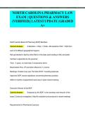NORTH CAROLINA PHARMACY LAW &NewLine;EXAM &vert; QUESTIONS & ANSWERS &NewLine;&lpar;VERIFIED&rpar; &vert; LATEST UPDATE &vert; GRADED &NewLine;A&plus;