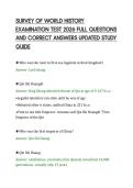SURVEY OF WORLD HISTORY&NewLine;EXAMINATION TEST 2026 FULL QUESTIONS&NewLine;AND CORRECT ANSWERS UPDATED STUDY&NewLine;GUIDE