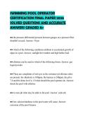 SWIMMING POOL OPERATOR&NewLine;CERTIFICATION FINAL PAPER 2026&NewLine;SOLVED QUESTIONS AND ACCURATE&NewLine;ANSWERS GRADED A&plus;&NewLine;