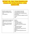 BOTANY 100 - Quiz 1 Exam Questions and&NewLine;Answers with Verified Solutions &vert; Latest&NewLine;Updated 2026