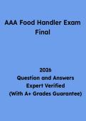 AAA Food Handler Final Exam Questions and Answers &vert; Food Safety Study Guide & Practice Test PDF 2026