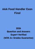 AAA Food Handler Final Exam Questions and Answers &vert; Food Safety Certification Study Guide & Practice Test PDF 2026