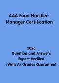 AAA Food Handler &ndash; Manager Certification Exam Questions and Answers &vert; Food Safety Study Guide & Practice Test PDF 2026