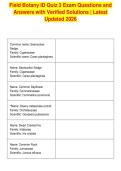 Field Botany ID Quiz 3 Exam Questions and&NewLine;Answers with Verified Solutions &vert; Latest&NewLine;Updated 2026&NewLine;